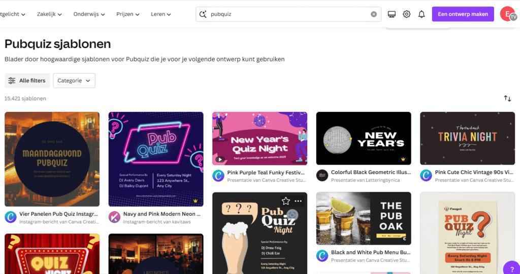 Pubquiz sjablonen Canva